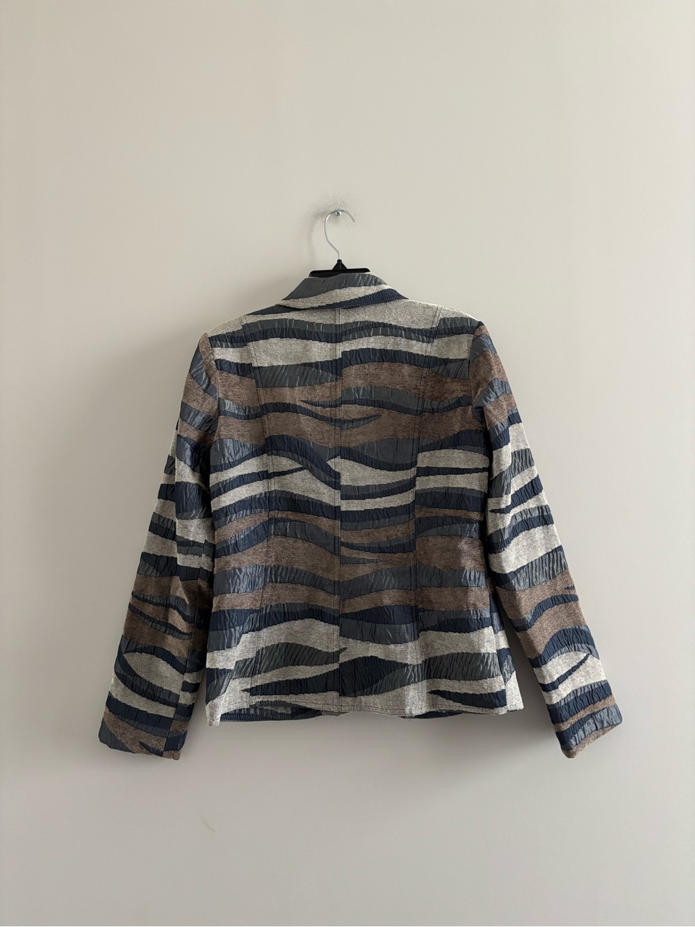 Vintage Erin London Blazer Blue Jacquard Print Womens S Retro Office Y2K Artsy - Picture 2 of 11